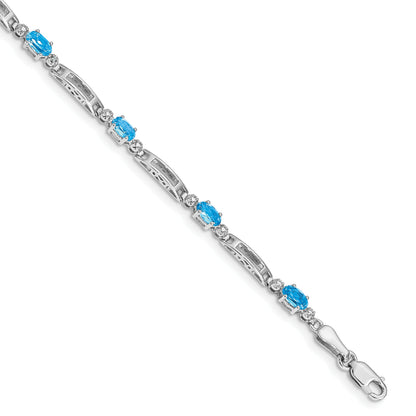 10K White Gold Diamond And Blue Topaz Bracelet