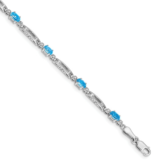10K White Gold Diamond And Blue Topaz Bracelet