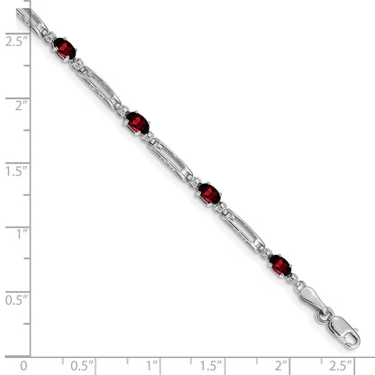 10K White Gold Diamond And Garnet Bracelet