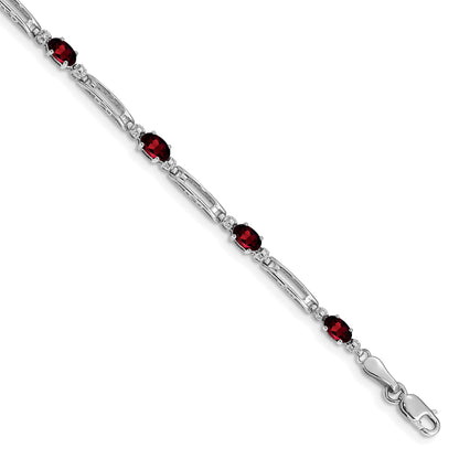 10K White Gold Diamond And Garnet Bracelet