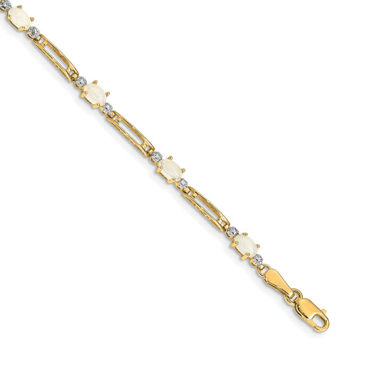 10K Yellow Gold Fancy Diamond And Opal Bracelet