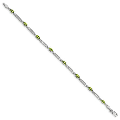 10K White Gold Diamond And Peridot Bracelet