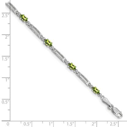 10K White Gold Diamond And Peridot Bracelet