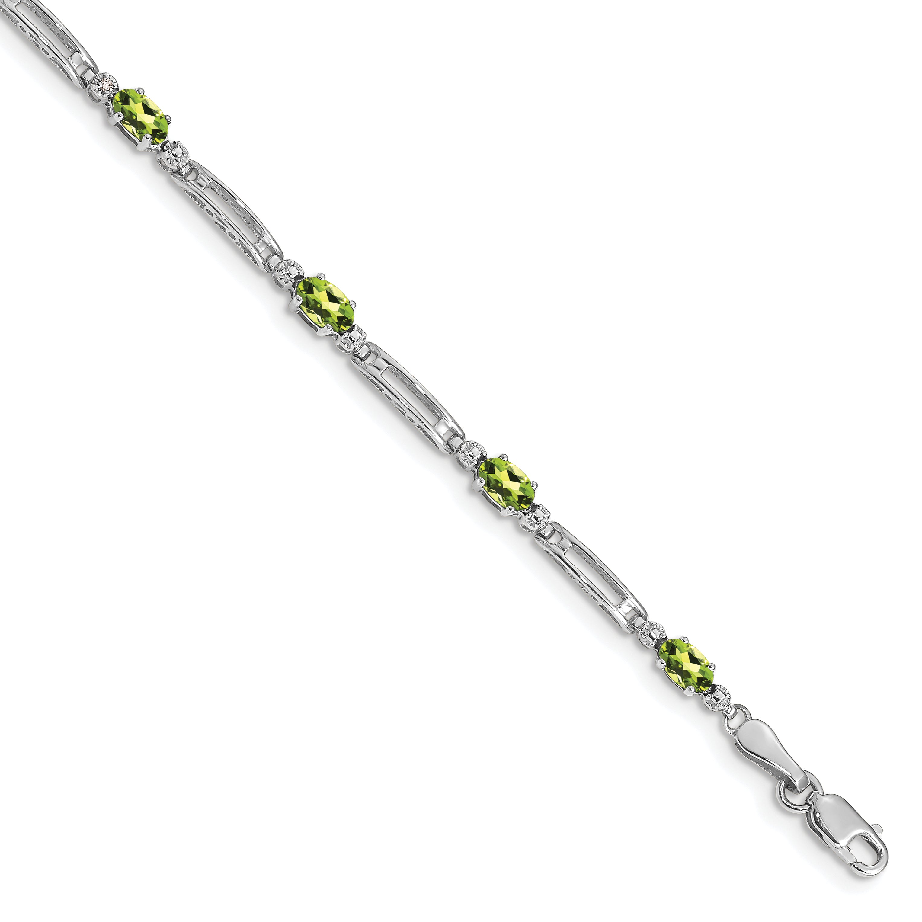 10K White Gold Diamond And Peridot Bracelet