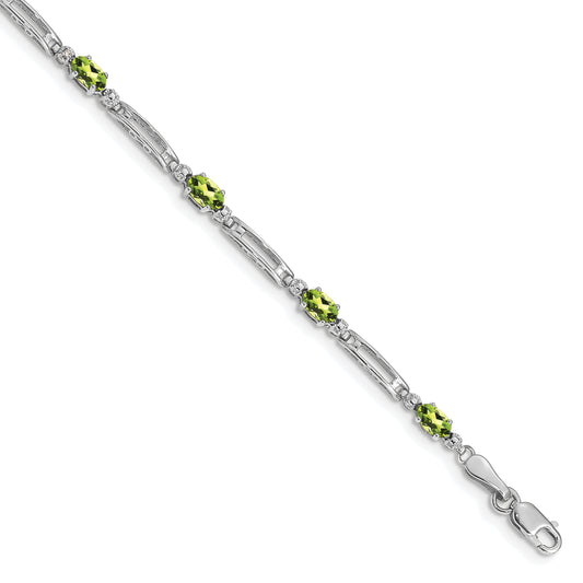 10K White Gold Diamond And Peridot Bracelet