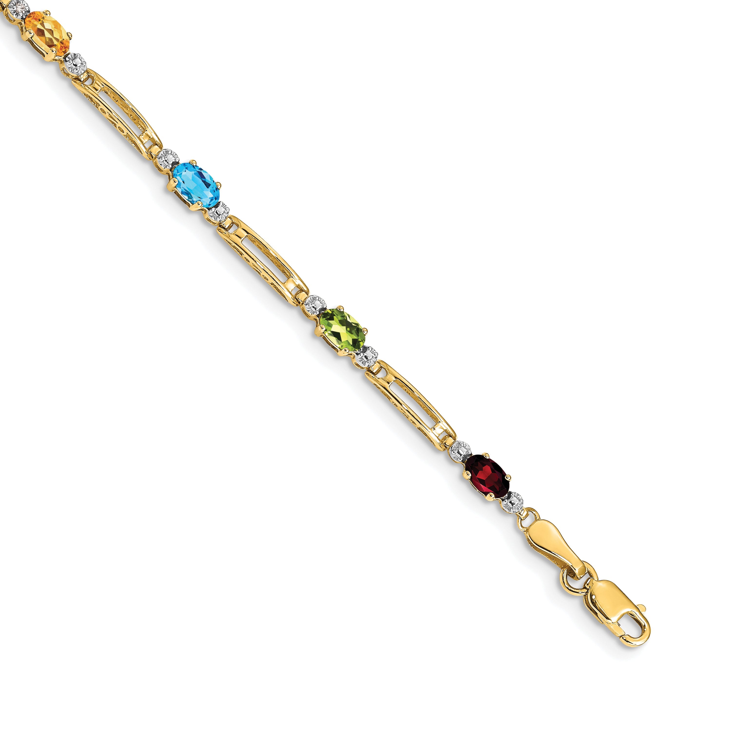 10K Yellow Gold Fancy Diamond And Gemstone Rainbow Bracelet
