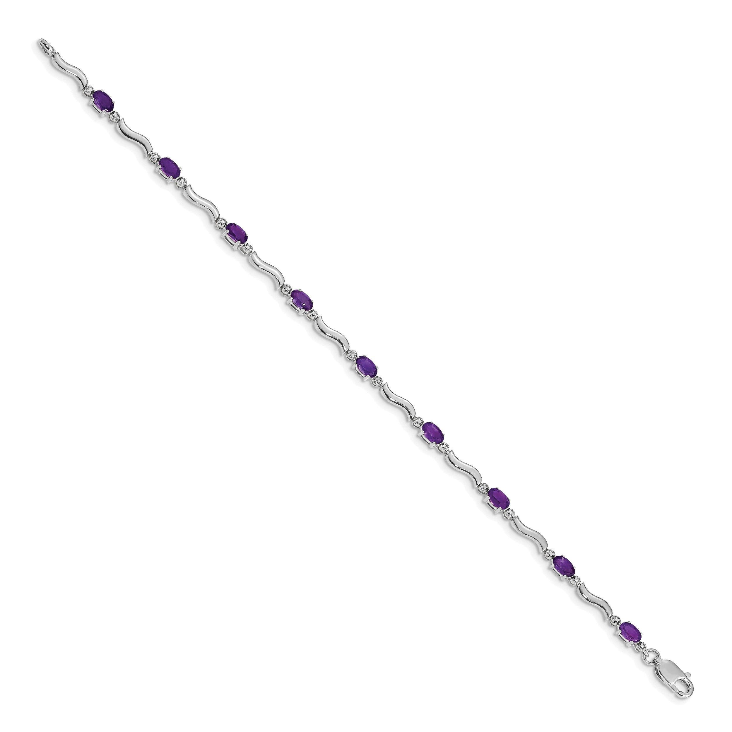 10K White Gold Diamond And Amethyst Bracelet