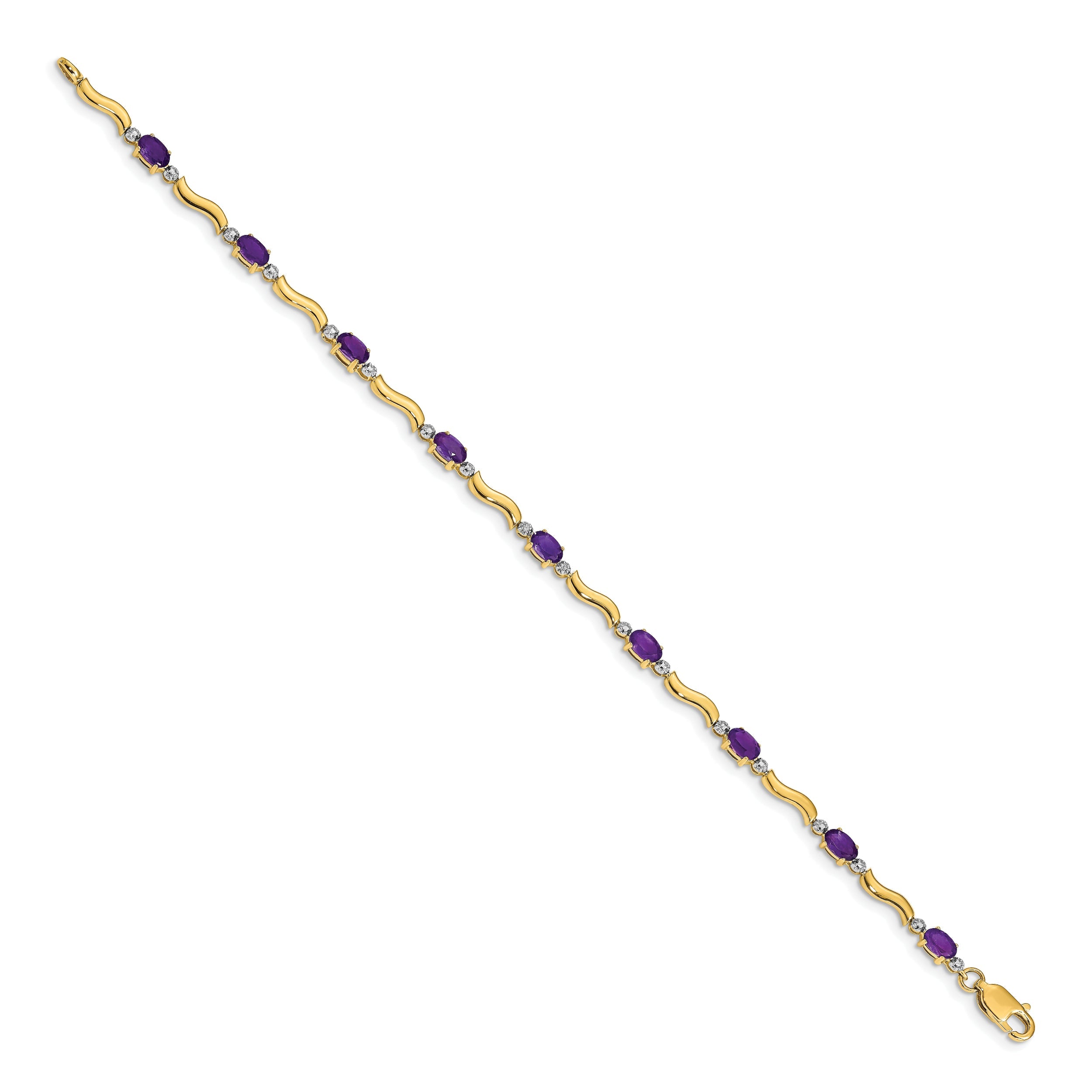 10K Yellow Gold Diamond And Amethyst Bracelet