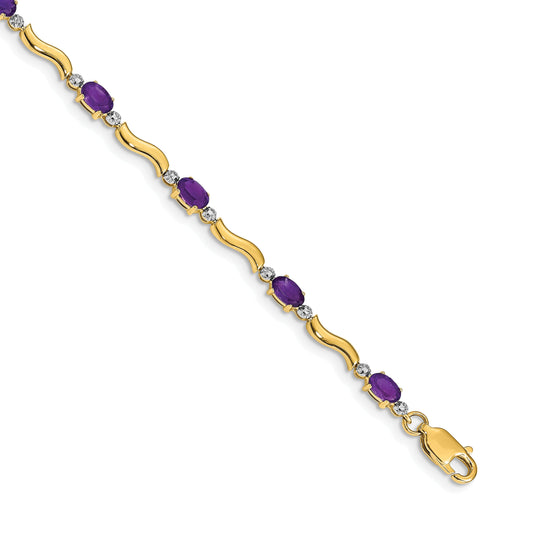 10K Yellow Gold Diamond And Amethyst Bracelet