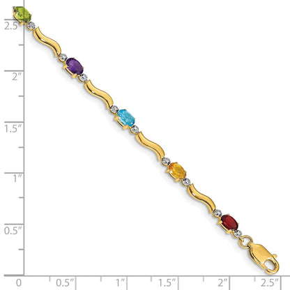10K Yellow Gold Diamond And Rainbow Gemstone Bracelet