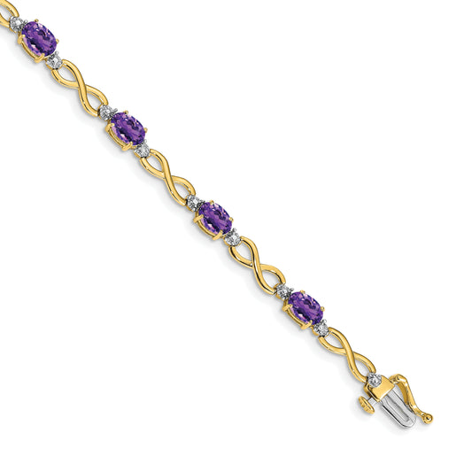10K Yellow Gold Amethyst And Diamond Infinity Bracelet