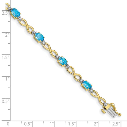 10K Yellow Gold Blue Topaz And Diamond Infinity Bracelet