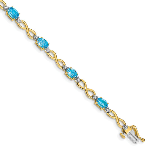 10K Yellow Gold Blue Topaz And Diamond Infinity Bracelet