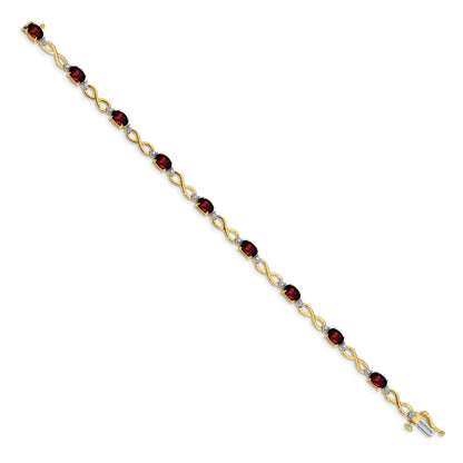 10K Yellow Gold Garnet And Diamond Infinity Bracelet