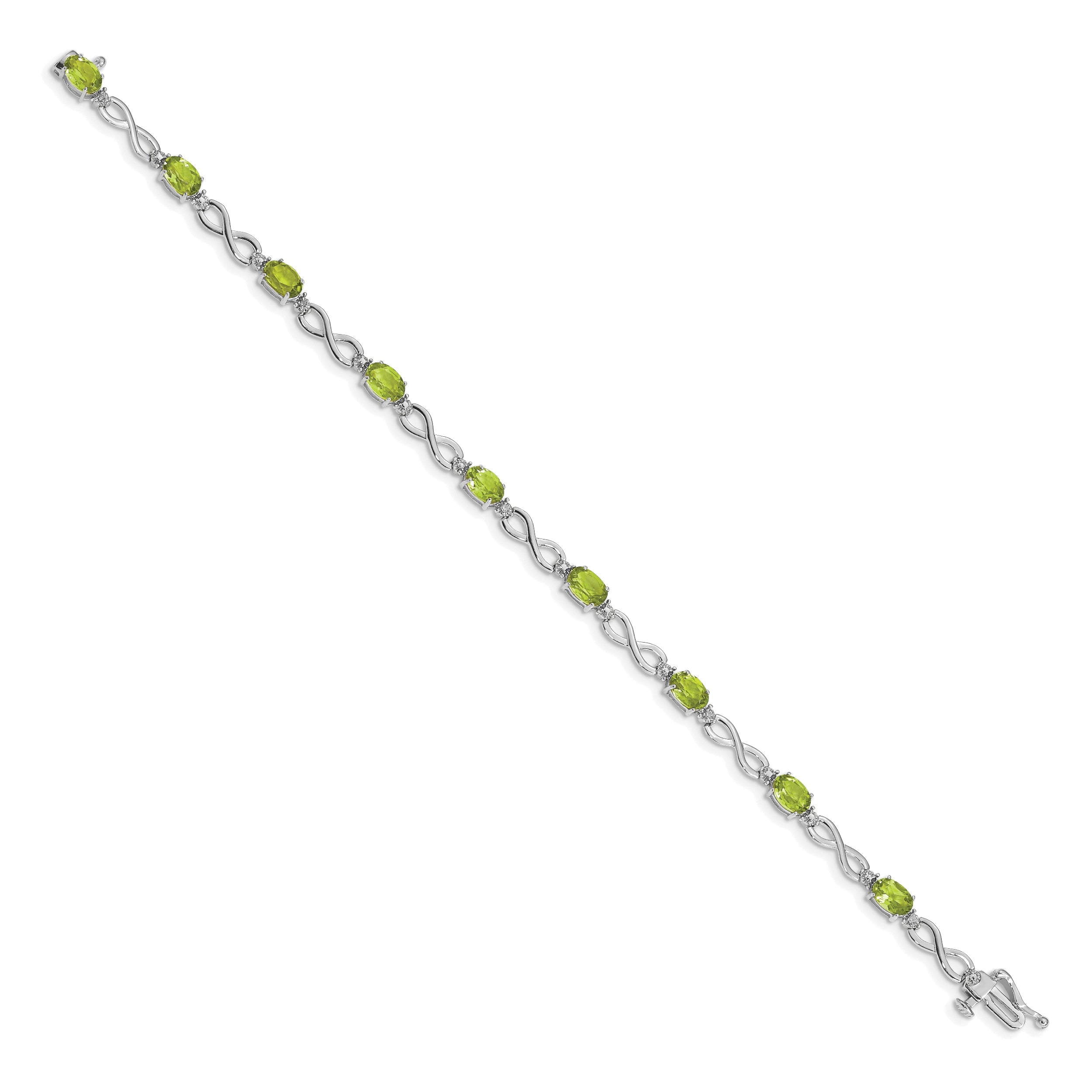 10K White Gold Peridot And Diamond Infinity Bracelet
