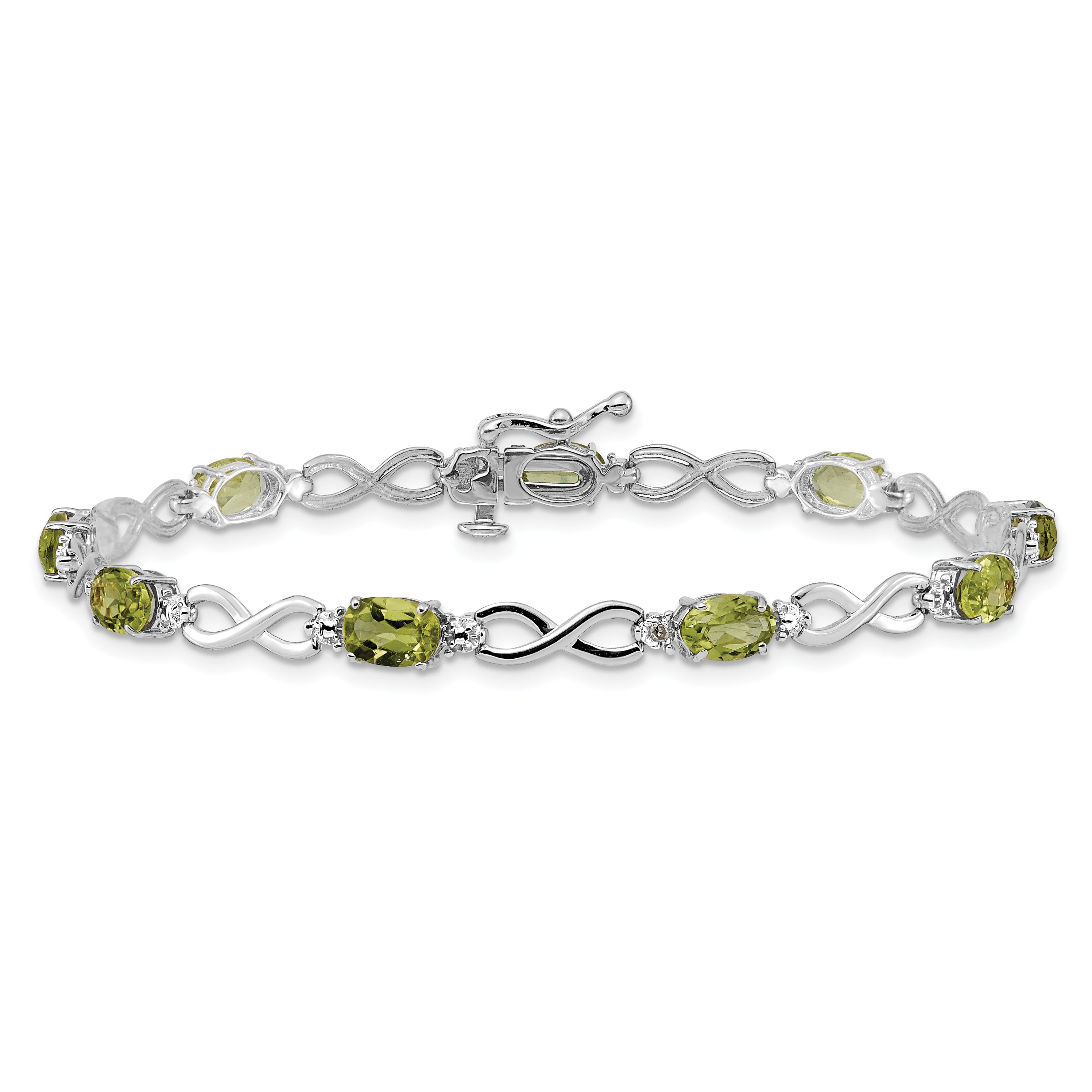 10K White Gold Peridot And Diamond Infinity Bracelet