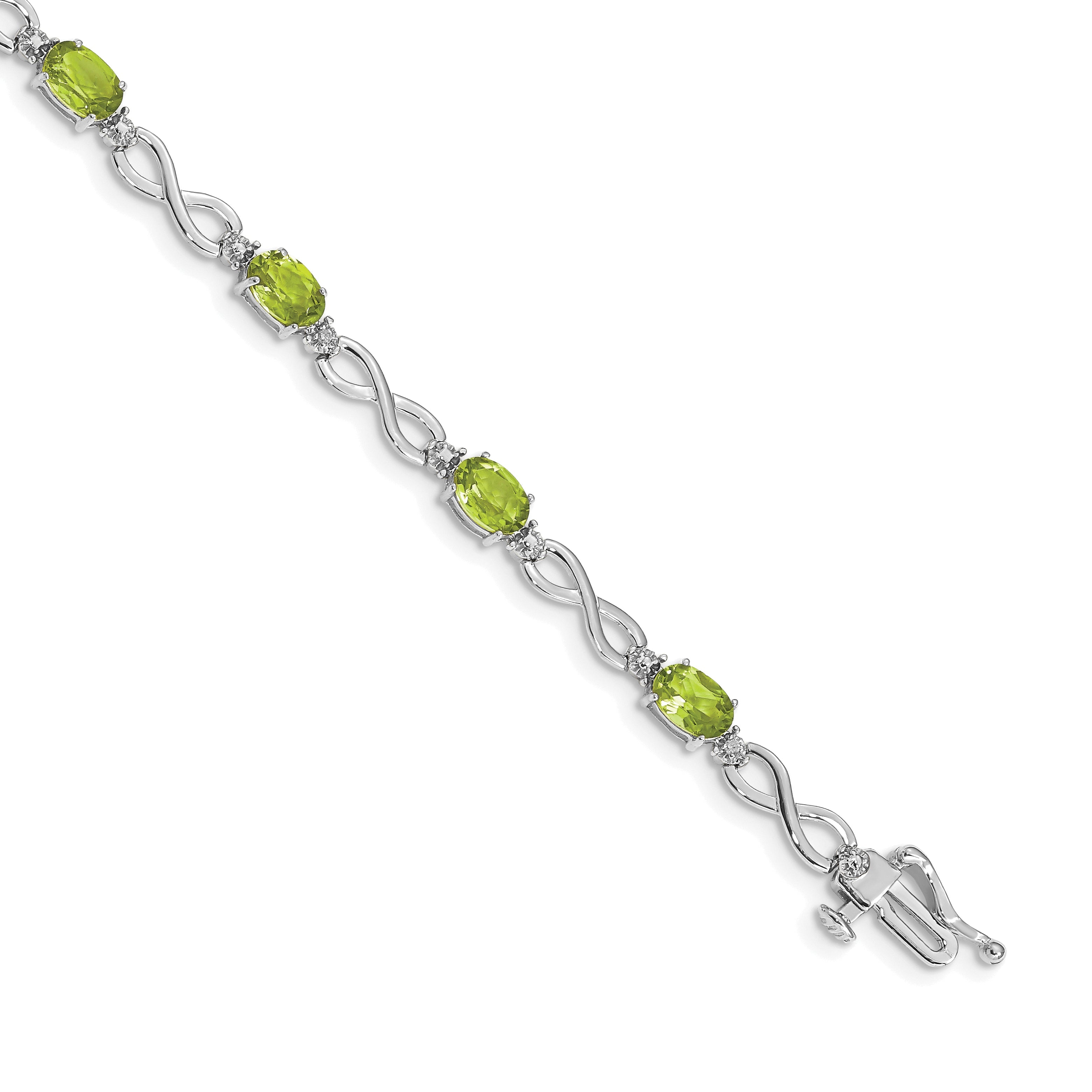 10K White Gold Peridot And Diamond Infinity Bracelet