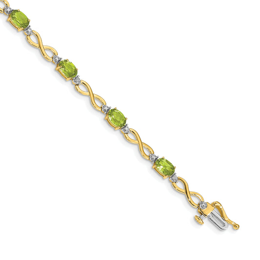 10K Yellow Gold Peridot And Diamond Infinity Bracelet