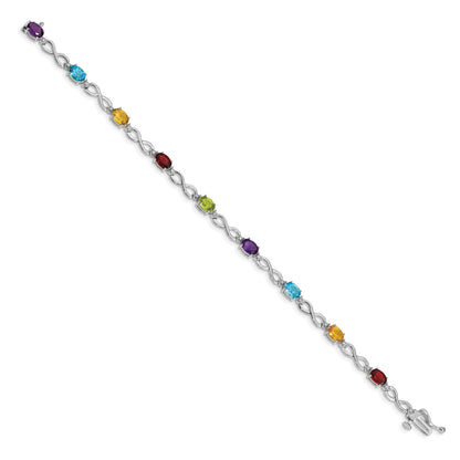 10K White Gold Rainbow Gemstone And Diamond Infinity Bracelet