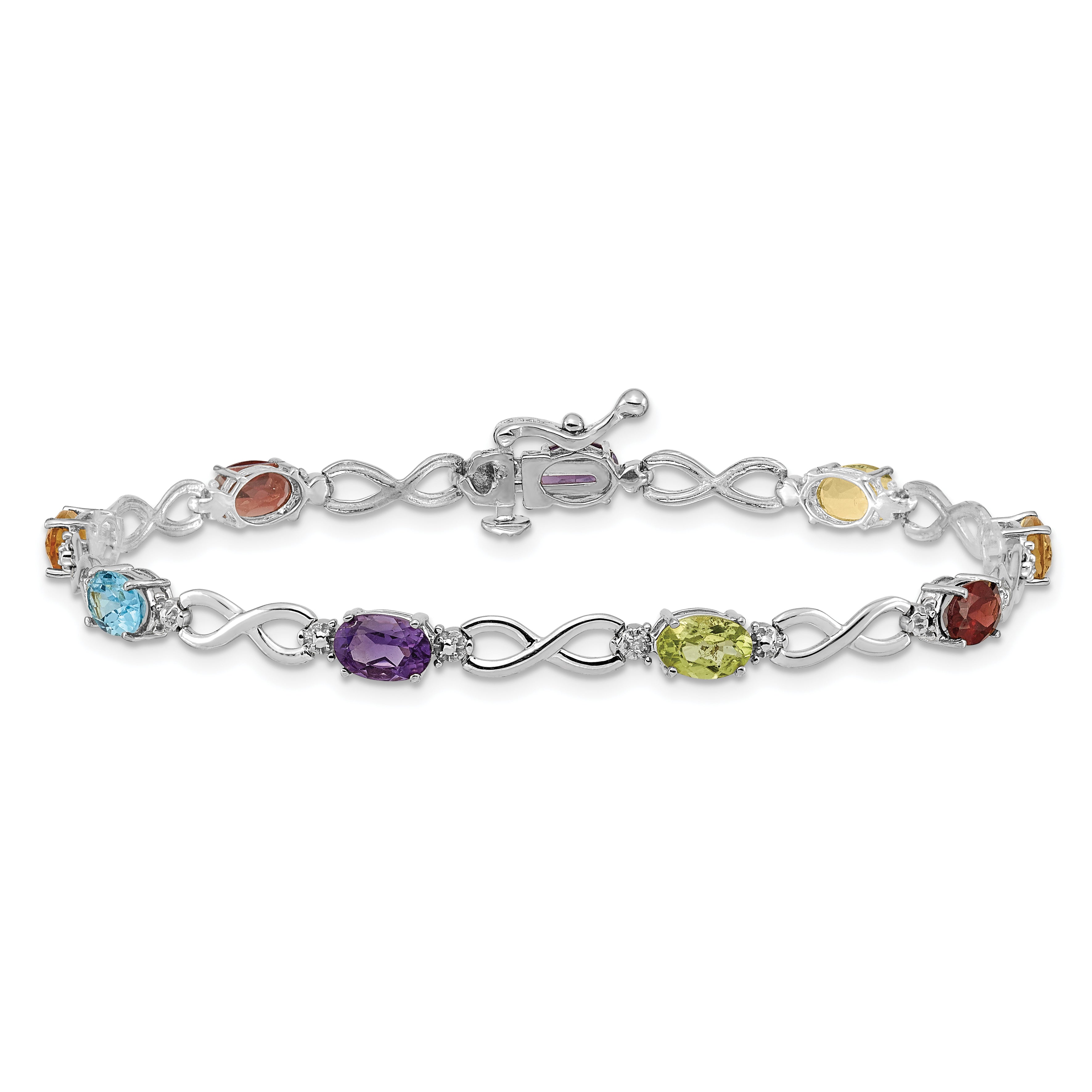 10K White Gold Rainbow Gemstone And Diamond Infinity Bracelet
