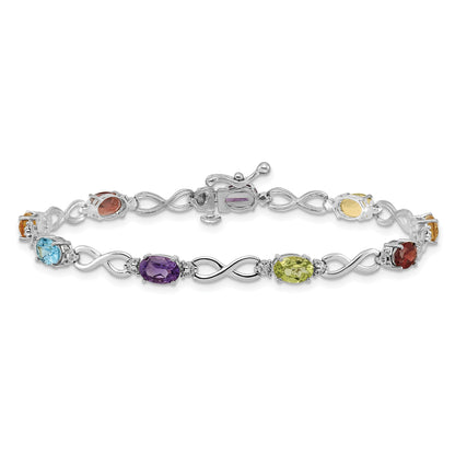 10K White Gold Rainbow Gemstone And Diamond Infinity Bracelet