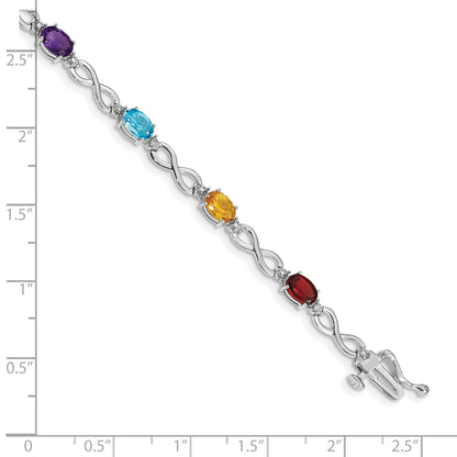 10K White Gold Rainbow Gemstone And Diamond Infinity Bracelet