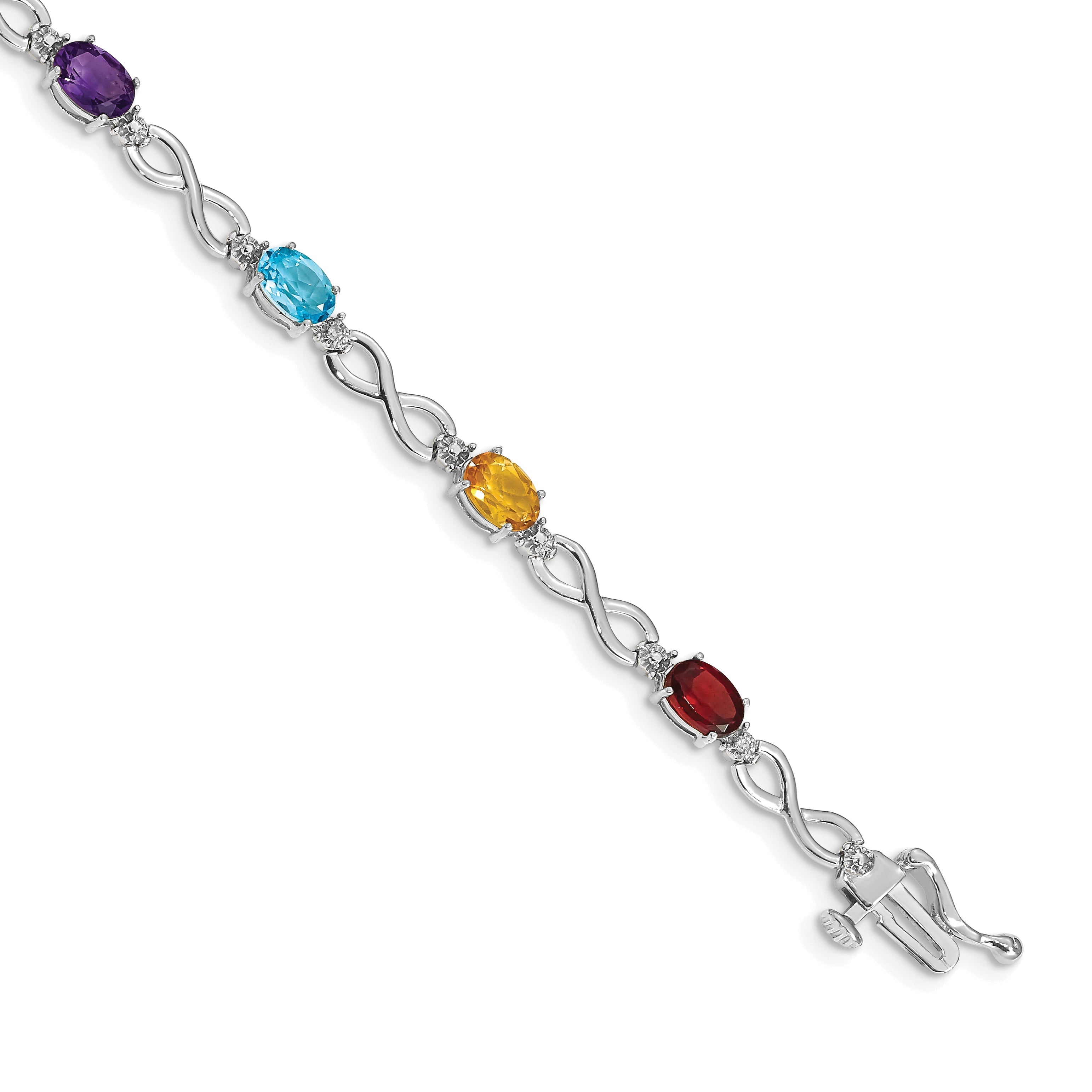 10K White Gold Rainbow Gemstone And Diamond Infinity Bracelet