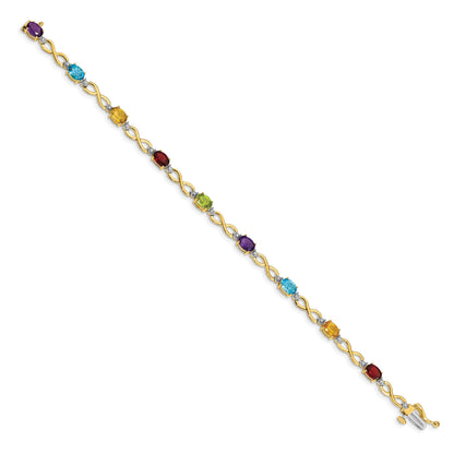 10K Yellow Gold Rainbow Gemstone And Diamond Infinity Bracelet