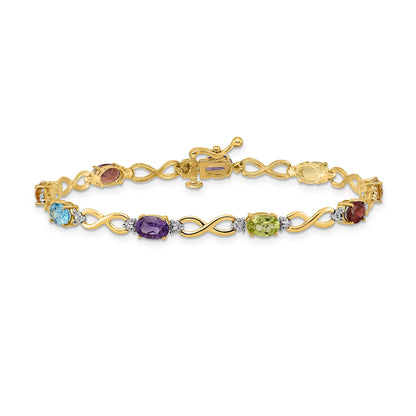 10K Yellow Gold Rainbow Gemstone And Diamond Infinity Bracelet
