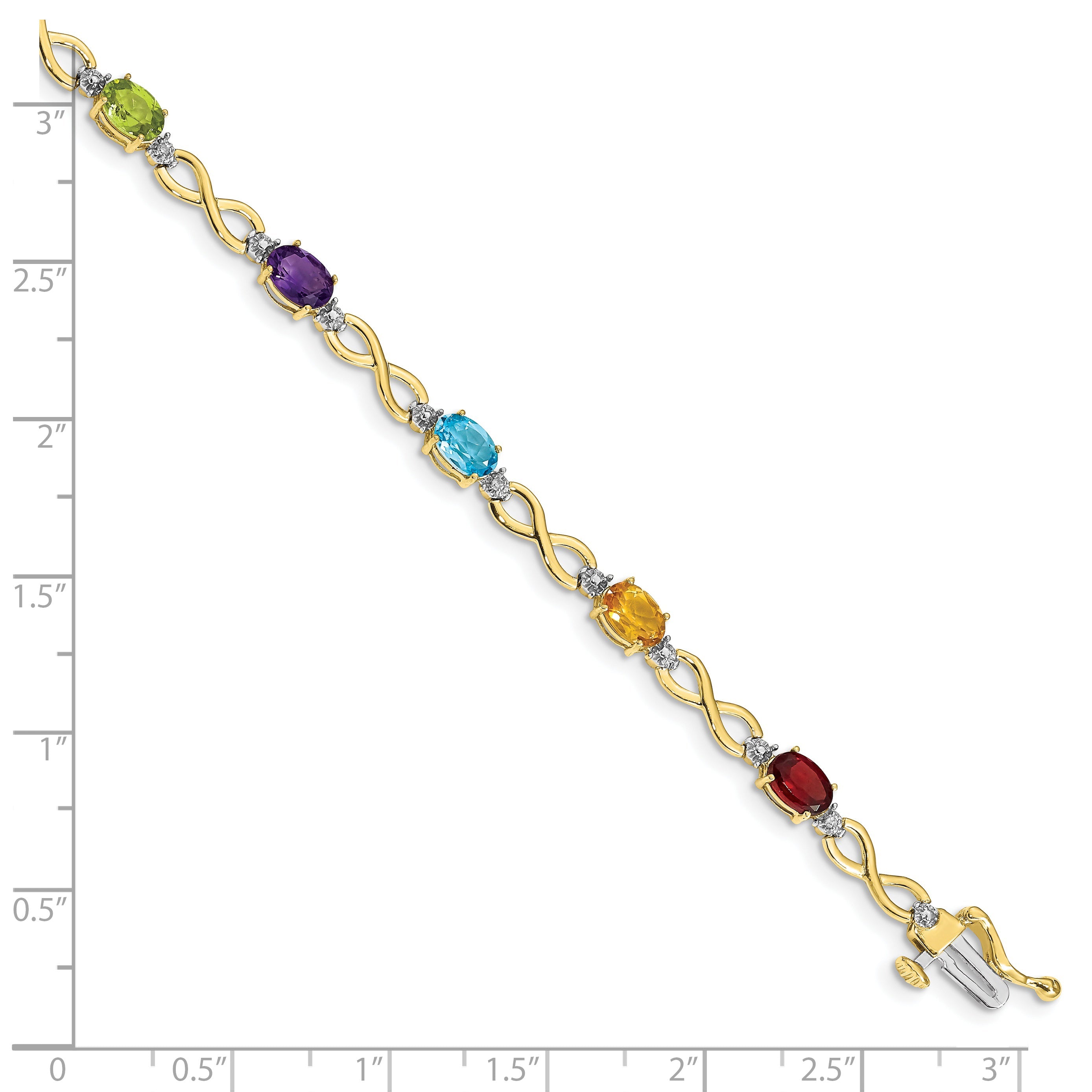 10K Yellow Gold Rainbow Gemstone And Diamond Infinity Bracelet