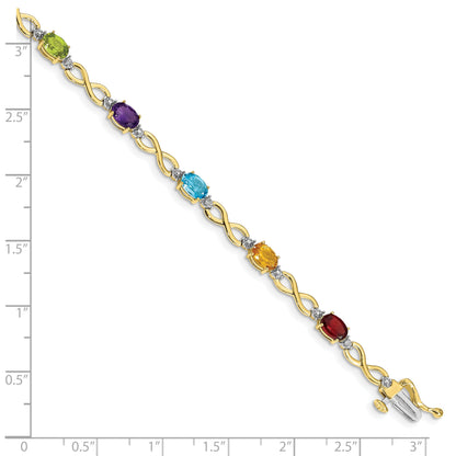 10K Yellow Gold Rainbow Gemstone And Diamond Infinity Bracelet