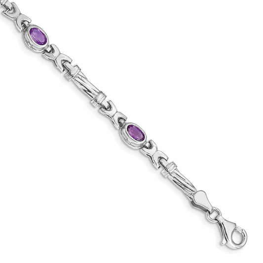 10K White Gold Amethyst 4 Stone Bracelet