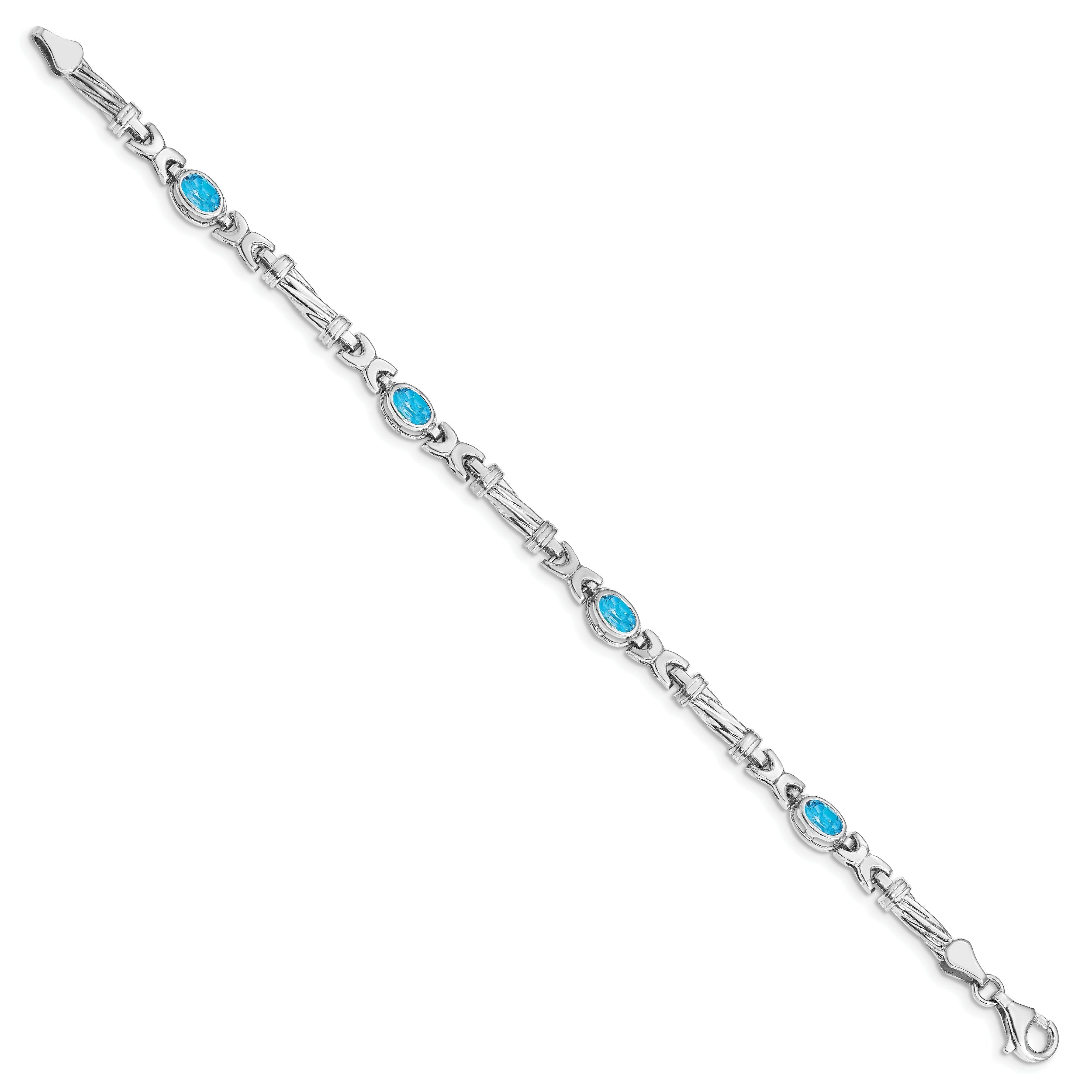 10K White Gold Blue Topaz 4 Stone Bracelet