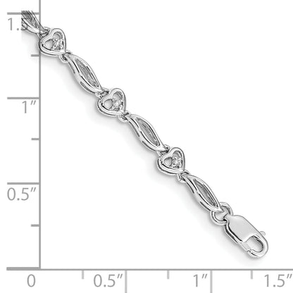 10K White Gold Polished Diamond Heart Bracelet