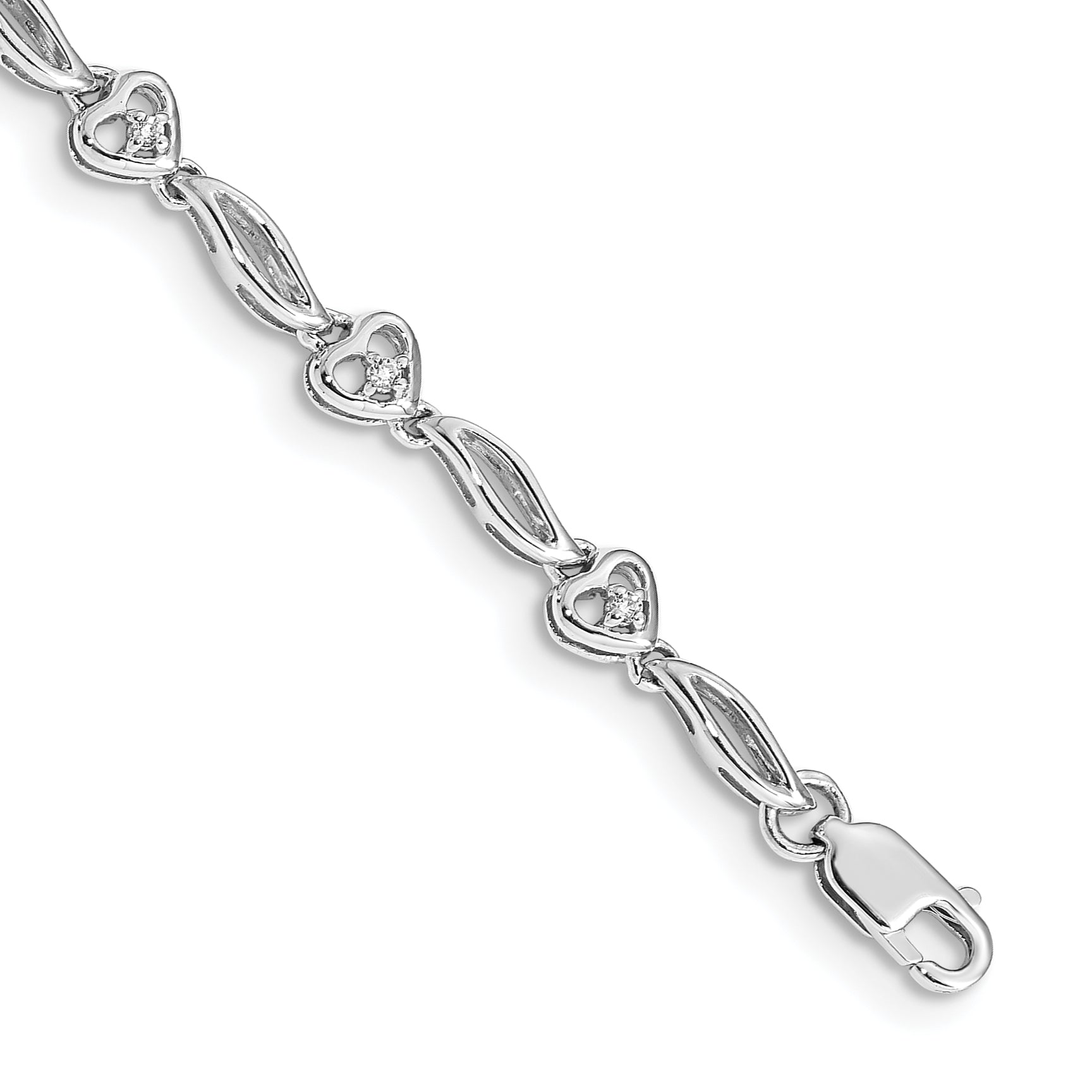 10K White Gold Polished Diamond Heart Bracelet