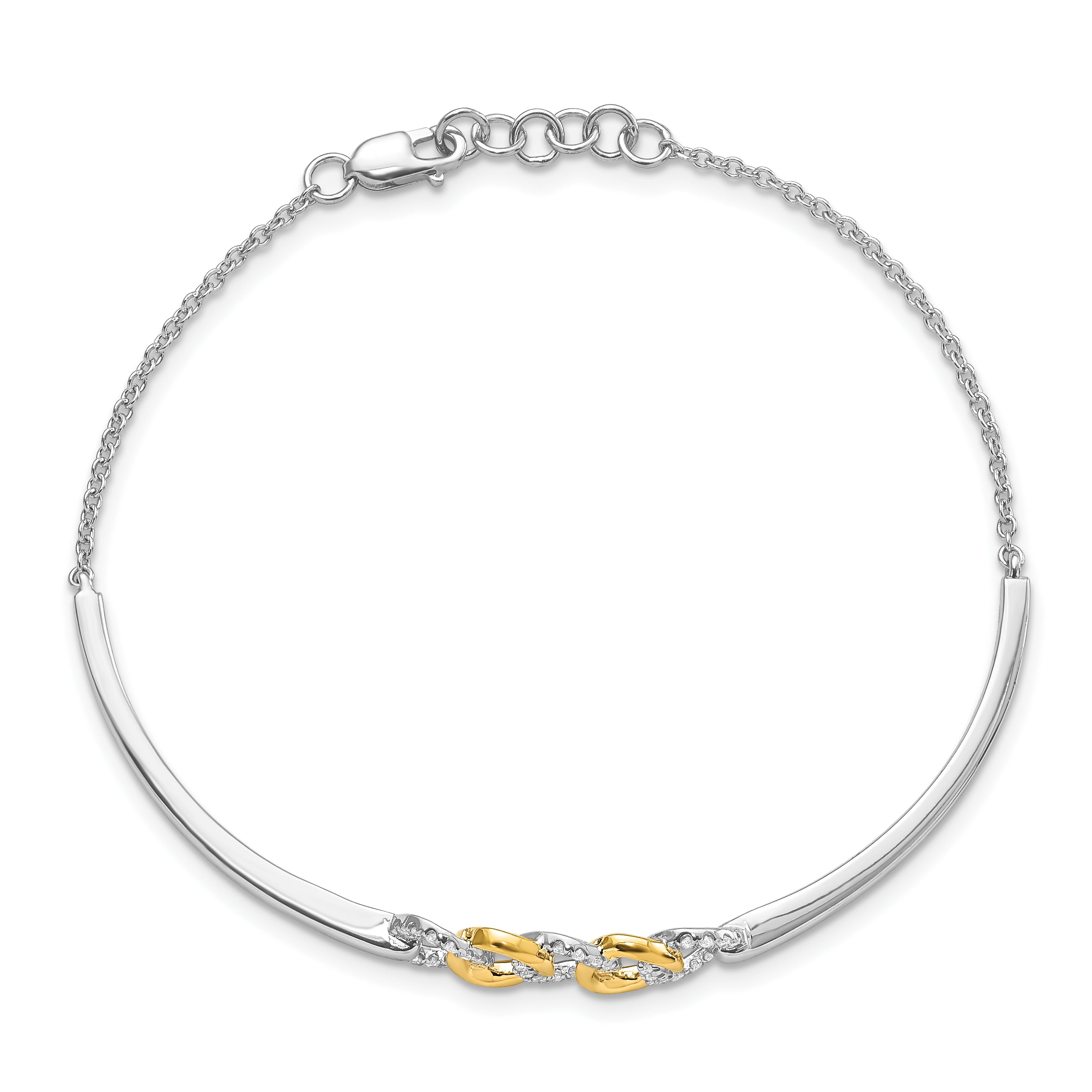 14K Two Tone Polished Complete 1/5 Carat Diamond Circles Half Bangle 7 Inch Bracelet With 0.5 Extender