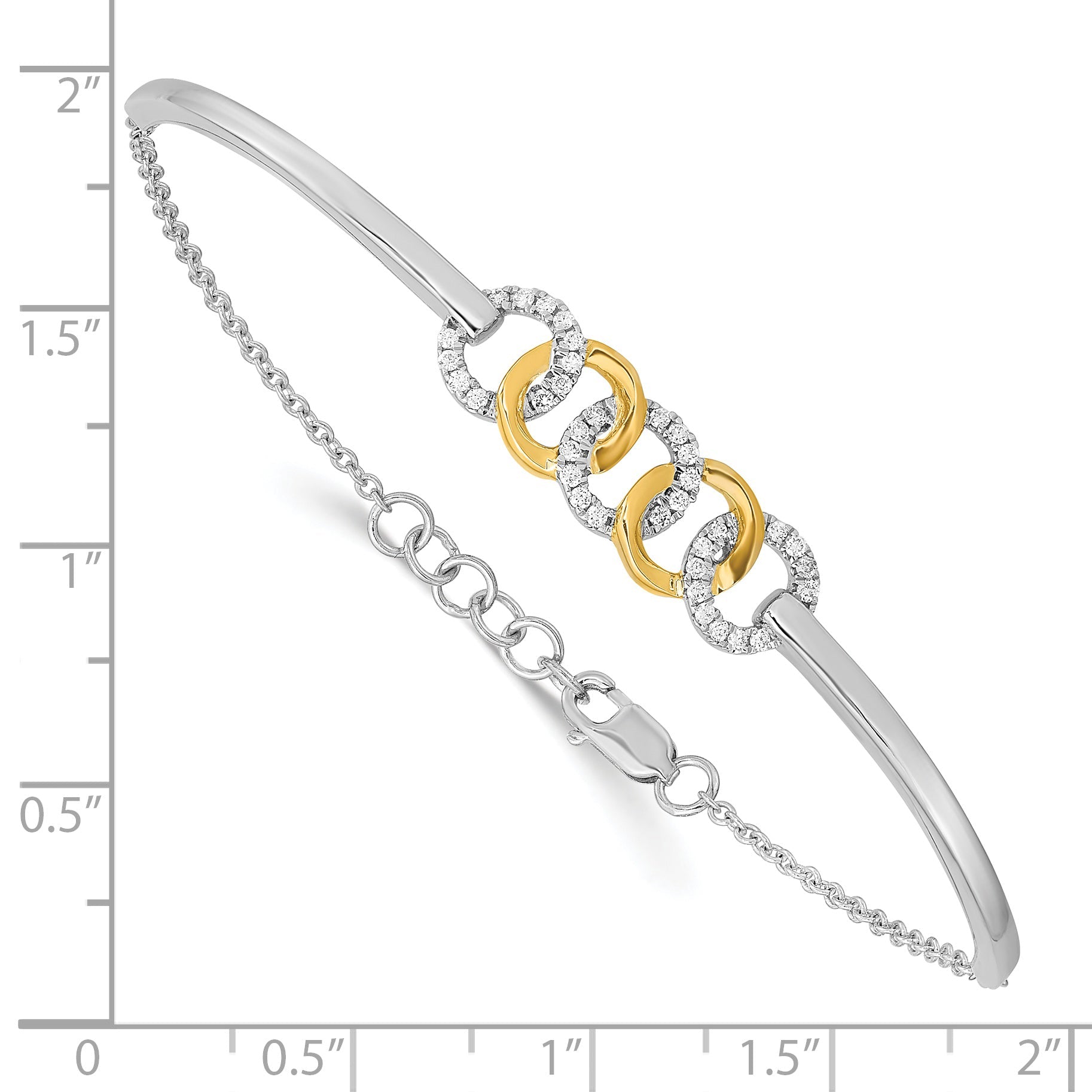 14K Two Tone Polished Complete 1/5 Carat Diamond Circles Half Bangle 7 Inch Bracelet With 0.5 Extender