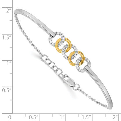 14K Two Tone Polished Complete 1/5 Carat Diamond Circles Half Bangle 7 Inch Bracelet With 0.5 Extender