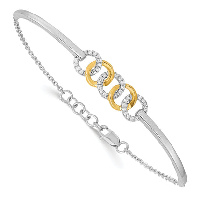 14K Two Tone Polished Complete 1/5 Carat Diamond Circles Half Bangle 7 Inch Bracelet With 0.5 Extender
