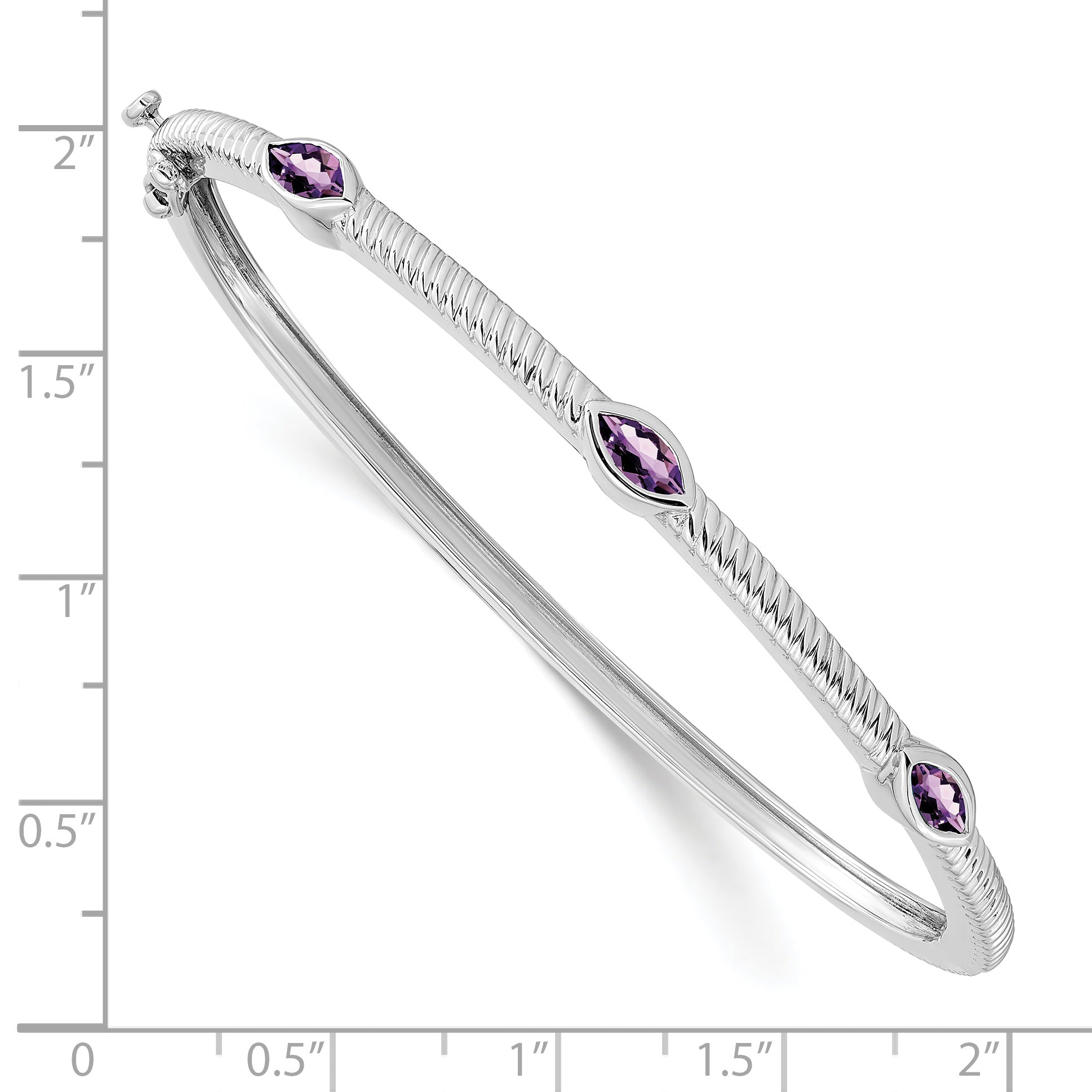 10K White Gold Marquise Amethyst 3 Stone Bangle