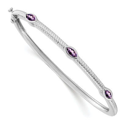 10K White Gold Marquise Amethyst 3 Stone Bangle