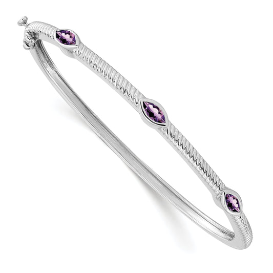 10K White Gold Marquise Amethyst 3 Stone Bangle