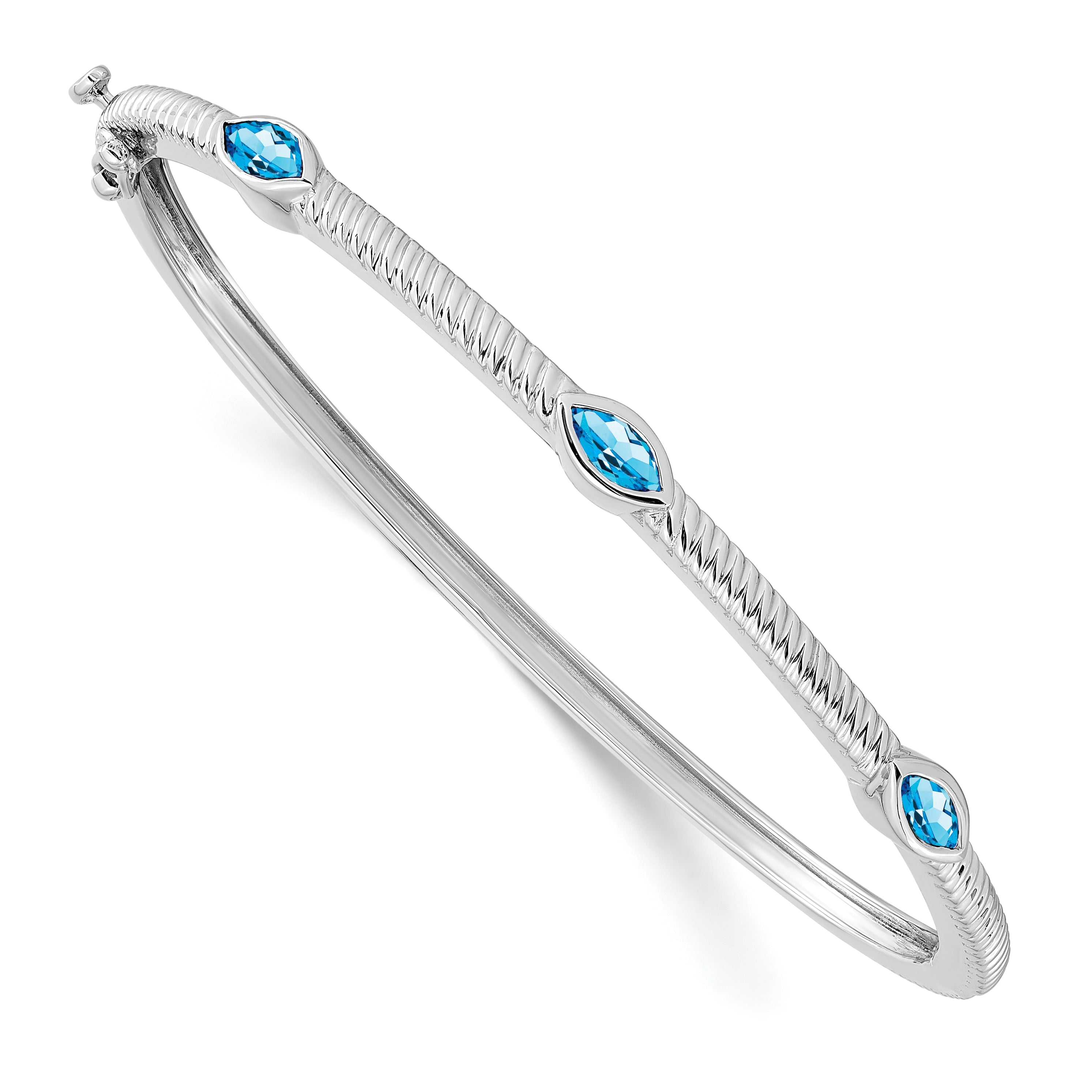 10K White Gold Marquise Blue Topaz 3 Stone Bangle