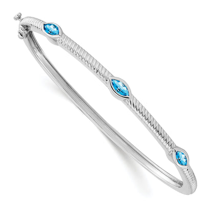 10K White Gold Marquise Blue Topaz 3 Stone Bangle