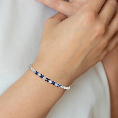 14K White Gold Lab Grown Diamond. VS/SI+ G+ Created.Sapphire Bangle Bracelet
