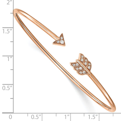 14K Rose Gold Polished Complete 1/10 Carat Diamond Arrow Flexible Cuff Bangle Bracelet