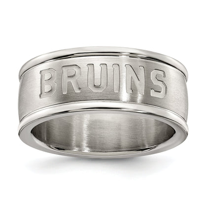 Stainless Steel Boston Bruins Logo Band Ring Size 9