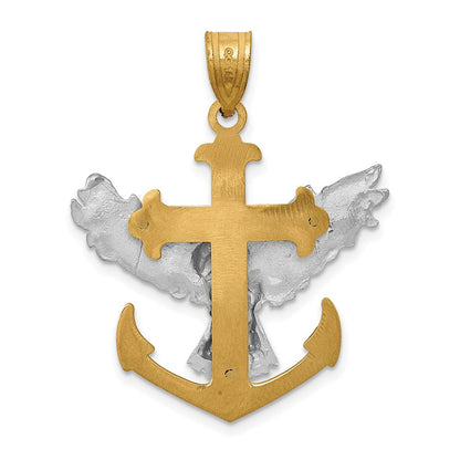 14k Two-tone Gold Mariners Cross w/Eagle Pendant