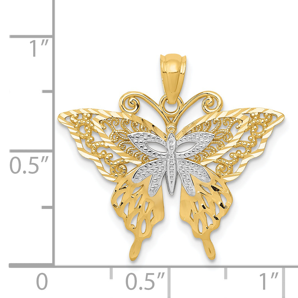 14K Yellow & Rhodium W/Rhodium Fancy Butterfly Pendant