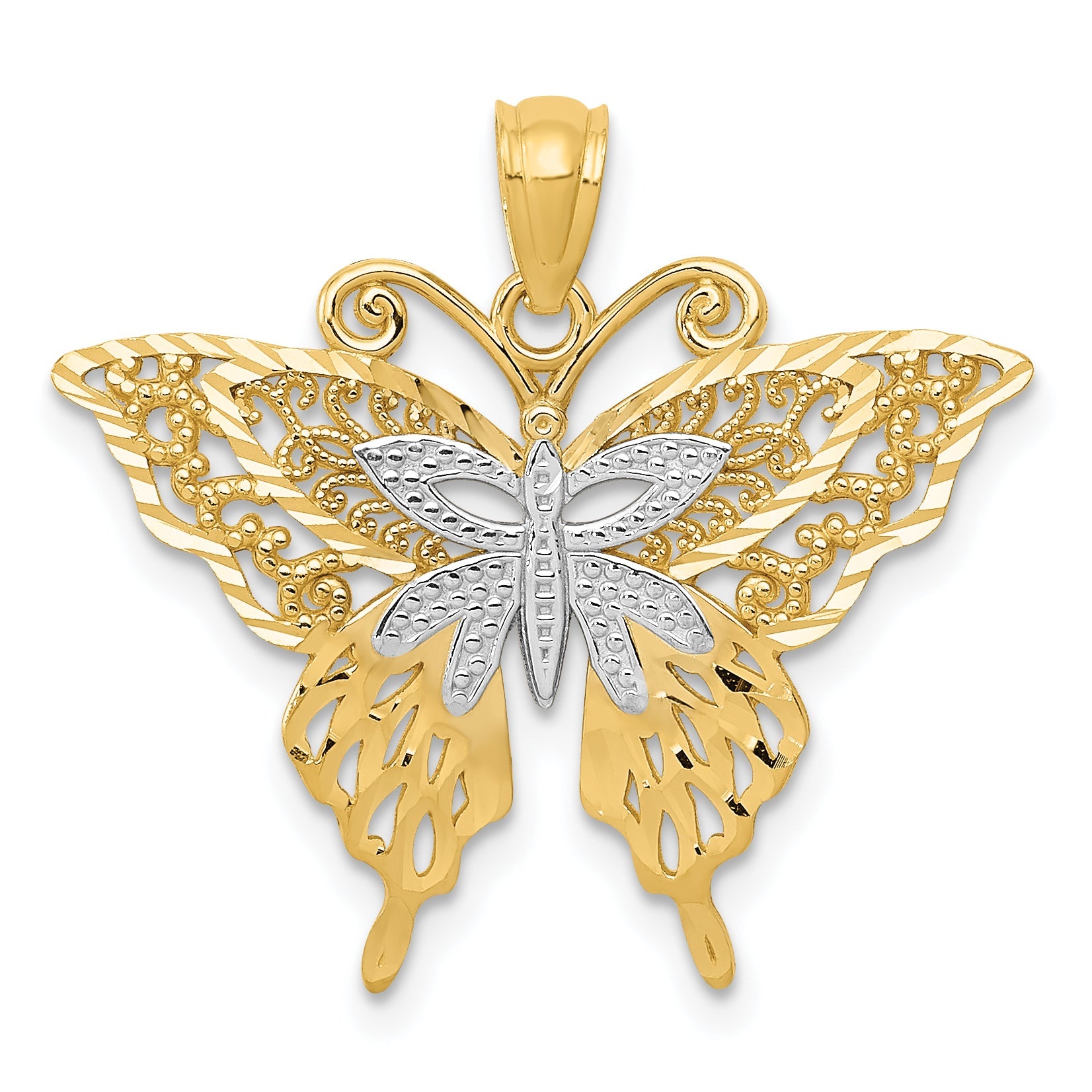 14K Yellow & Rhodium W/Rhodium Fancy Butterfly Pendant